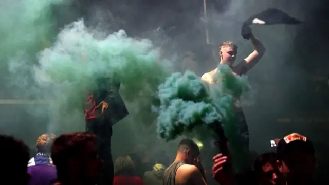 West Bromwich Albion fans celebrate their side being promoted the Premier League