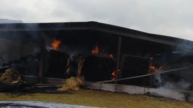 The flames inside the barn