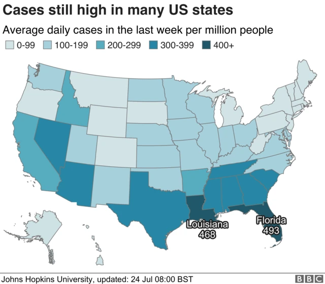 Map showing states by rate of infection