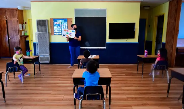 Children at a California summer school earlier this month