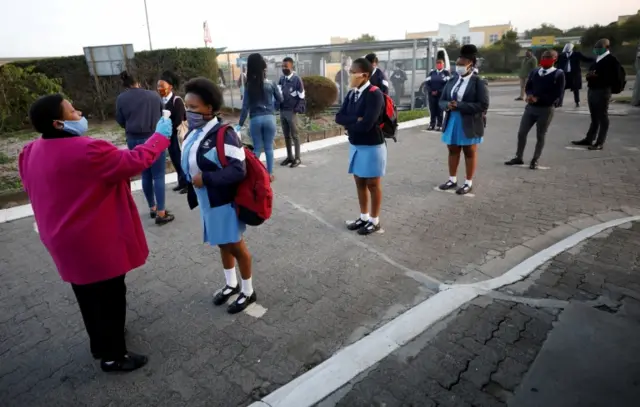 School students in a line in Cape Town