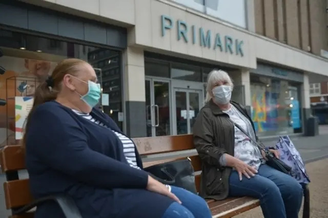 People wearing masks in Leicester city centre as face coverings become mandatory in shops