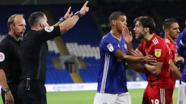 Harry Arter is sent off for Fulham at old club Cardiff