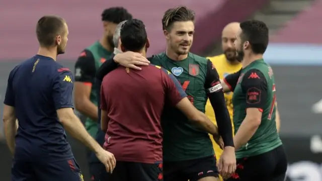 Aston Villa's Jack Grealish celebrates at the final whistle