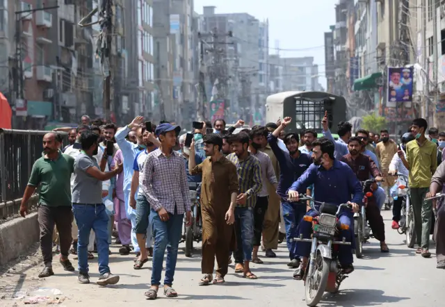 Crowds chant slogans in Lahore, Pakistan