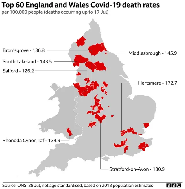 Map showing death rates