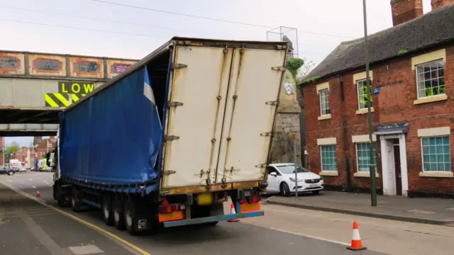 Lorry after hitting bridge