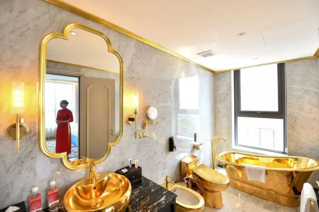 Gold-plated bathroom at The Dolce Hanoi Garden Lake