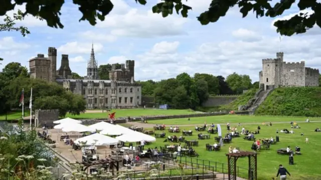 Groups of up to 30 people will be able to meet outdoors in places like Cardiff Castle from Monday