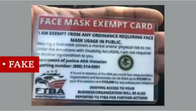 Picture of one of the fake "face mask exemption cards"