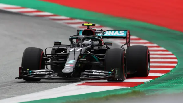 Mercedes driver Valtteri Bottas steers his car during the first practice session at the Austrian Grand Prix