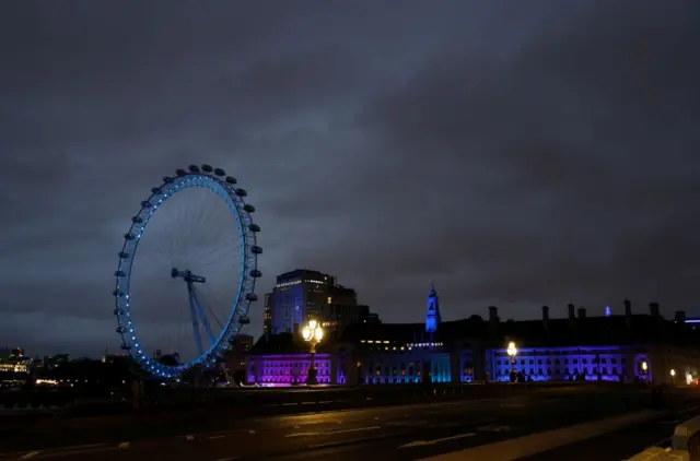 London Eye lit up blue