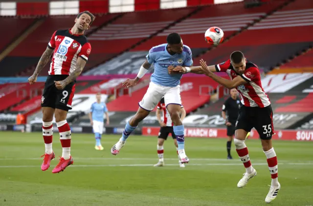 Gabriel Jesus heads towards goal