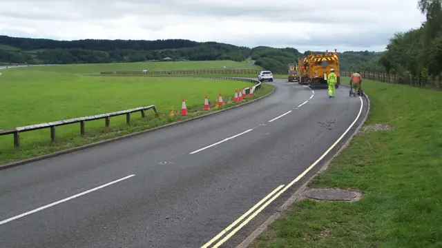 Double yellow lines being painted