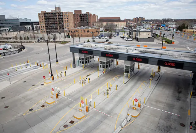 A US-Canada border checkpoint shown in April, one month after it was first closed