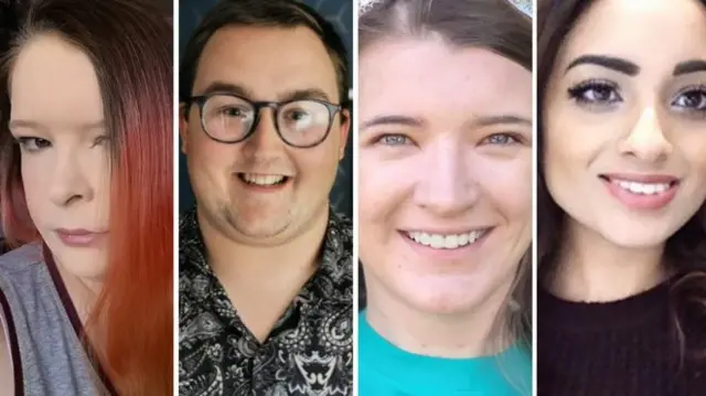 The faces of four young people