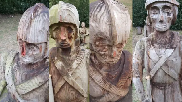 Damaged wooden sculptures