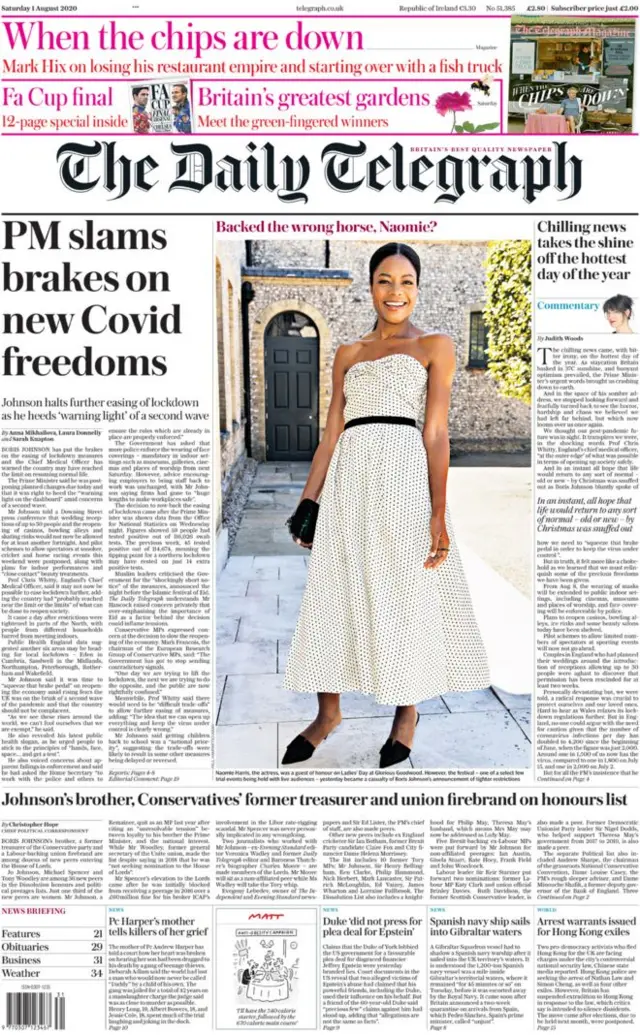 Daily Telegraph front page 01.08.20