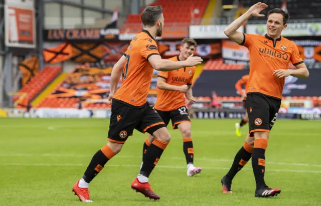 Dundee United celebrate Nicky Clark's early penalty