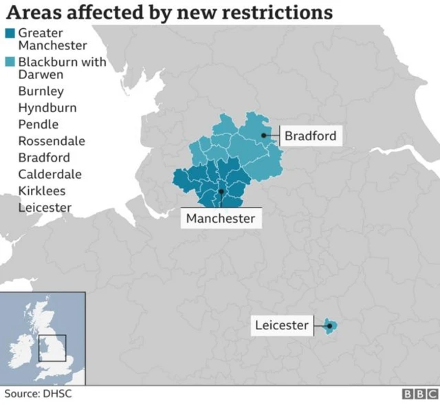 Graphic showing areas affected by the new restrictions