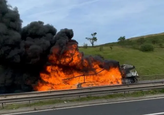 Lorry on fire