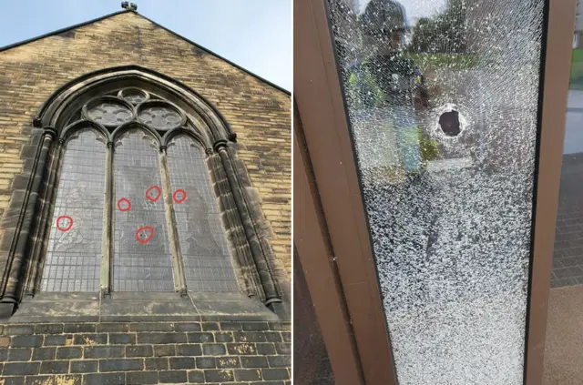 Damaged church windows