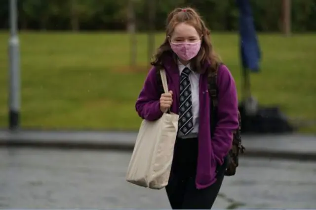 Pupil returning to school with a face mask