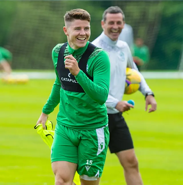 Hibs manager Jack Ross and striker Kevin Nisbet