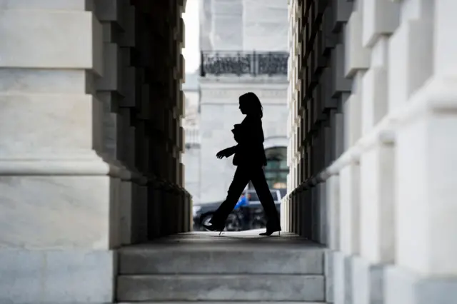 Here she is shown leaving Capitol Hill during the Senate impeachment trial of President Donald Trump