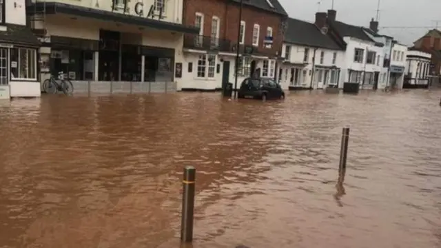 Tenbury's flooded High Street back in February