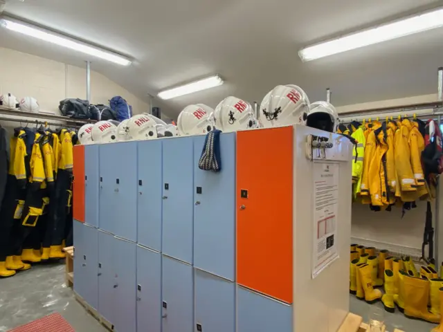 Inside the Clacton lifeboat station locker room