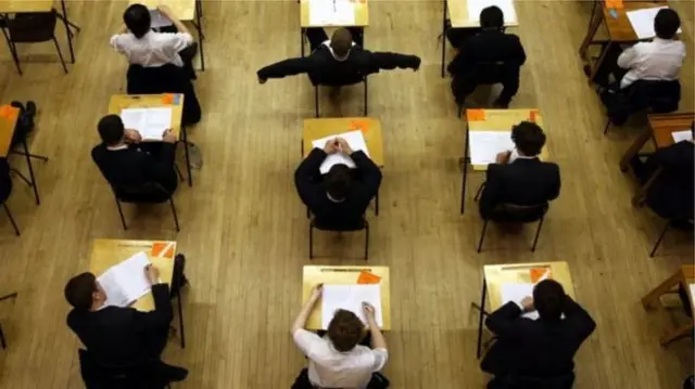 students taking an exam