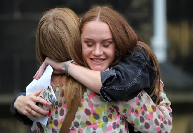 Sixth form students receive their A-Level results at The Crossley Heath Grammar School in Halifax