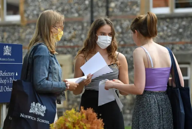 Students collect results at the fee-charging Norwich School