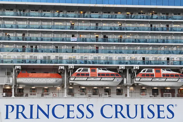 The Ruby Princess cruise ship as she begins her departure from Port Kembla on April 23, 2020