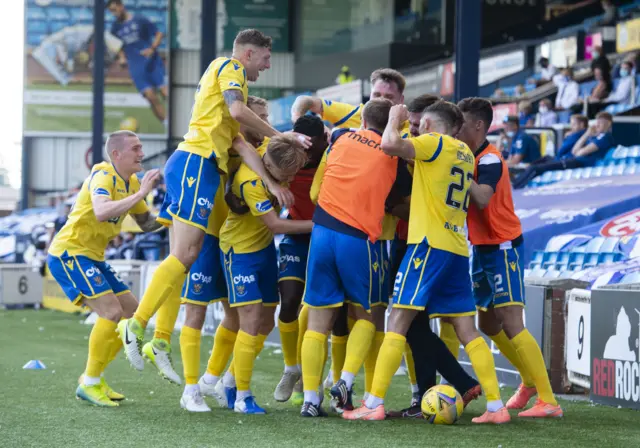 St Johnstone celebrate their injury-time winner