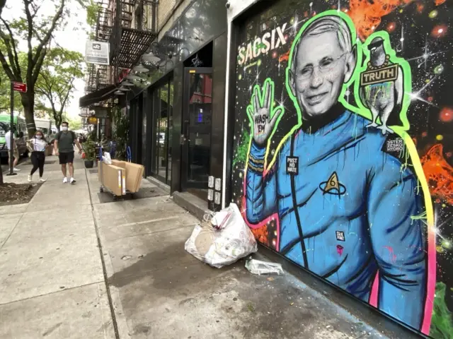 A mural of Dr Anthony Fauci in New York