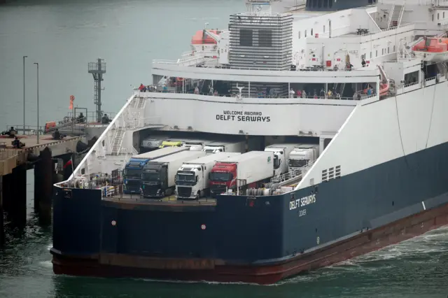 A ferry arriving at Dover