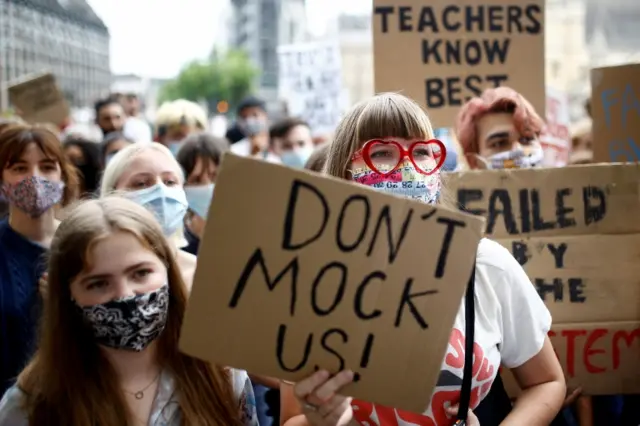 Students protesting in London amid  A-level results row