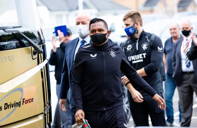 Rangers striker Alfredo Morelos arrives in Livingston