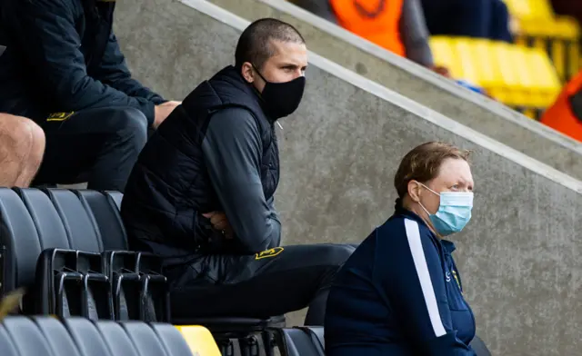 Livingston striker Lyndon Dykes in the stand