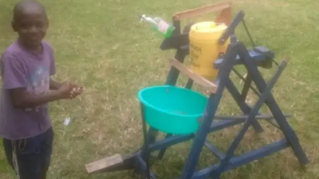 Stephen Wamukota with his handwashing machine