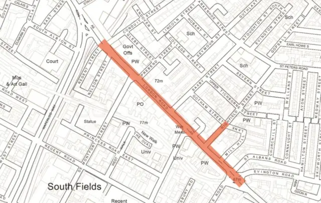 Map of affected area in Leicester