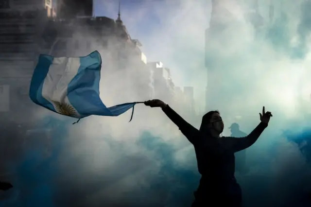 People participate in a demonstration called against the Government, in Buenos Aires, Argentina, 17 August 2020