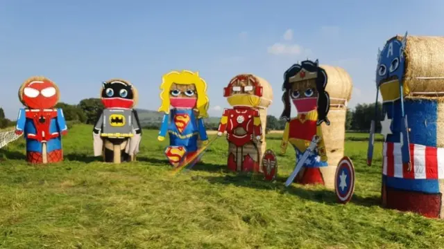 Hay bales have been erected in Newtownstewart, Northern Ireland