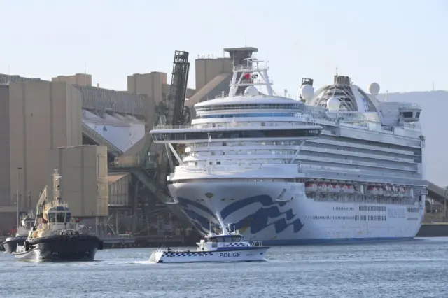 he Ruby Princess cruise ship as she begins her departure from Port Kembla on April 23, 2020 in Wollongong, Australia