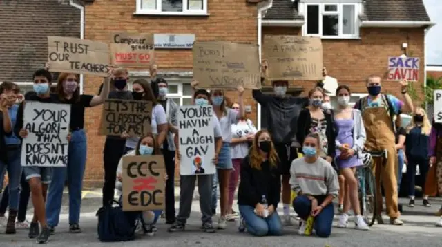 Pupils protesting outside Education Secretary Gavin Williamson's constituency office