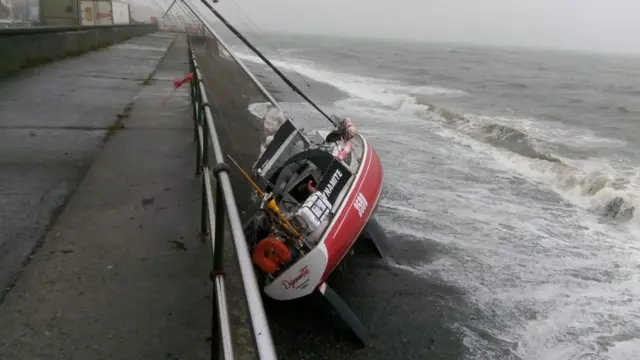 Yacht aground in Penzance