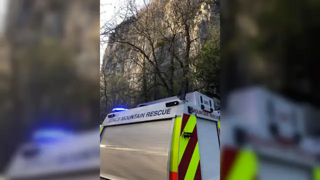 Edale Mountain Rescue Team at the scene of the fall on earlier occasion