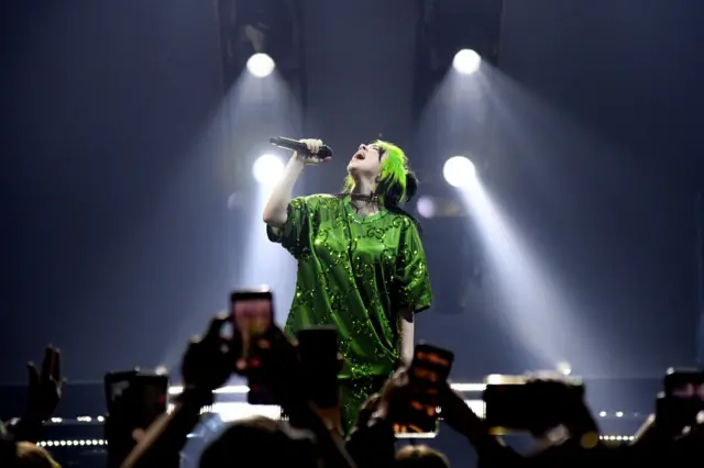 Billie Eilish performs live on stage at Billie Eilish "Where Do We Go?" World Tour Kick Off - Miami at American Airlines Arena on March 09, 2020 in Miami, Florida